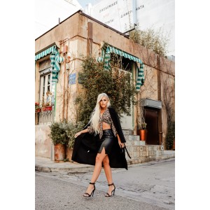 FW // ΠΑΛΤΟ ΤΣΟΧΑ ΜΑΥΡΟ ΜΕ ΖΩΝΗ // OVERCOAT WITH BELT