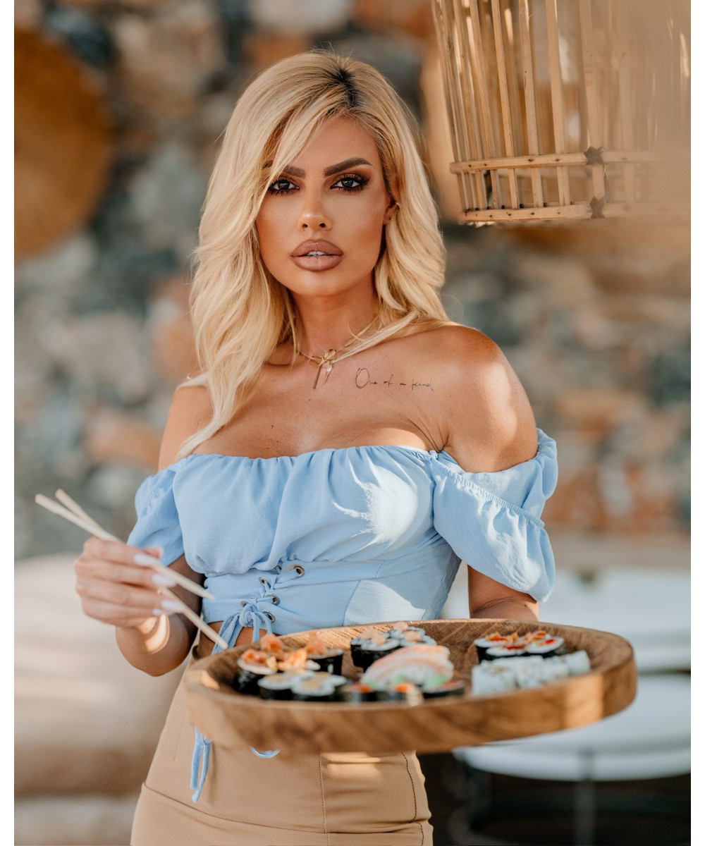 SS // ΤΟΠ ΓΑΛΑΖΙΟ OFF SHOULDER με εφε ΚΟΡΣΕ