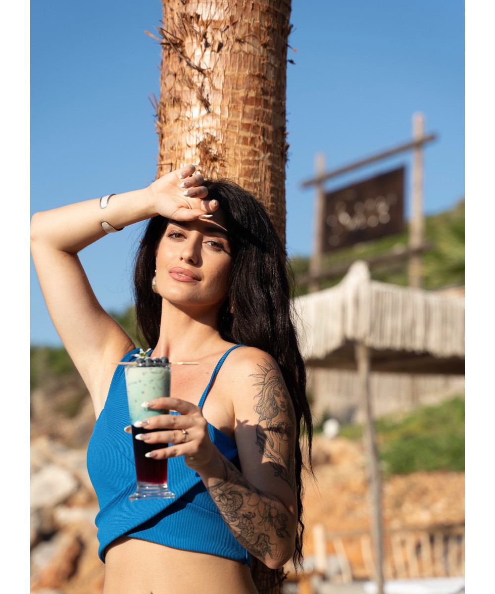 SS // ΜΠΛΕ ΡΟΥΑ CROP TOP με ΧΟΝΤΡΗ κ ΛΕΠΤΗ ΤΙΡΑΝΤΑ