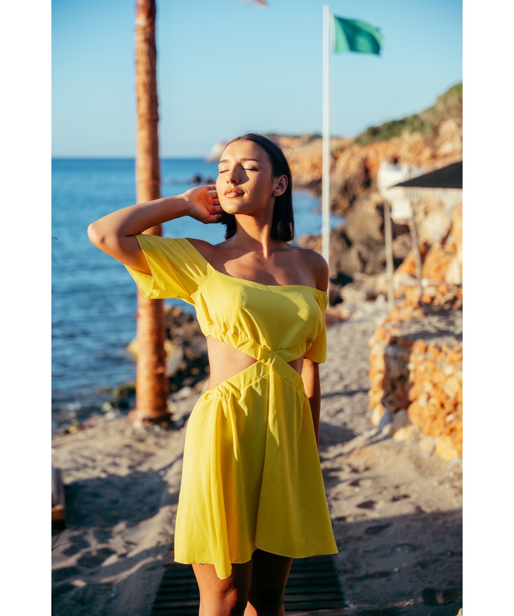 SS // ΦΟΡΕΜΑ ΚΙΤΡΙΝΟ OFF SHOULDER SIDE CUT OUT 