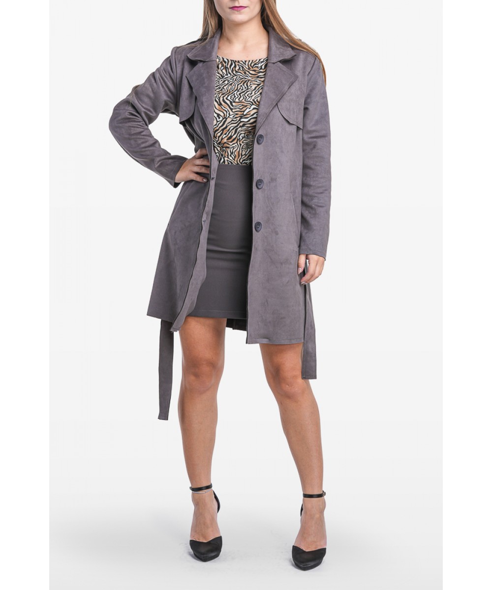 FW // ΠΑΝΩΦΟΡΙ ΣΟΥΕΝΤ ΓΚΡΙ ΜΕ ΖΩΝΗ // SUEDE GREY OVERCOAT WITH BELT