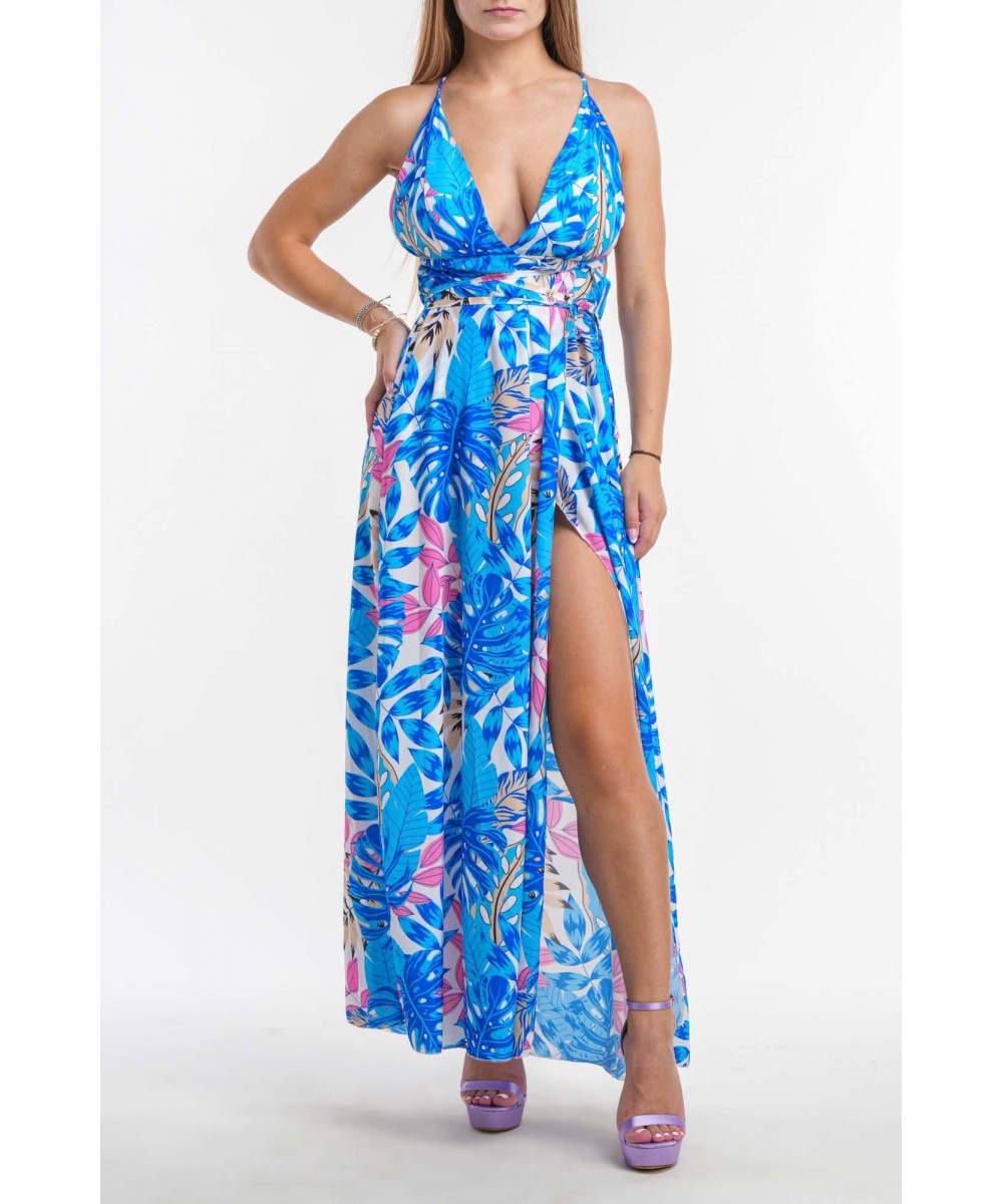 SS //ΦΟΡΕΜΑ ΜΑΞΙ FLORAL με ΑΝΟΙΓΜΑ ΣΤΟ ΠΟΔΙ 