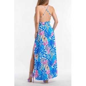 SS //ΦΟΡΕΜΑ ΜΑΞΙ FLORAL με ΑΝΟΙΓΜΑ ΣΤΟ ΠΟΔΙ 